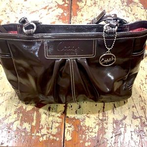 Coach handle bag brown shiny leather